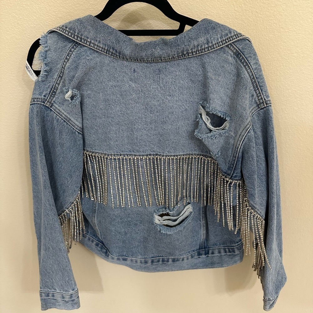 Denim distressed rhinestone jacket
